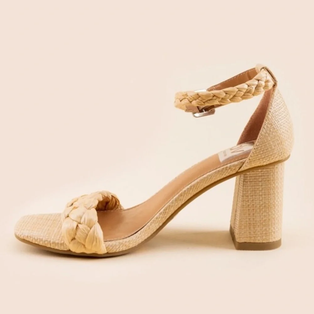 DV by Dolce Vita Hassa Heels‎ Natural Tan Braided Rattan Raffia Block Heel - Picture 3 of 14